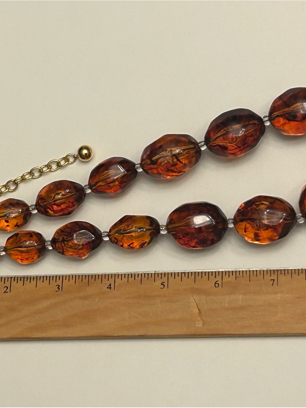Vintage Joan Rivers Faux Amber Bead Necklace in Rich Cognac and Gold-Tone - Picture 10 of 16